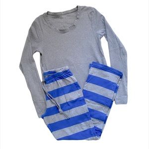 Burt’s Bees grey and blue striped pajamas set